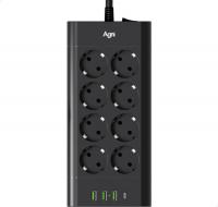 Сетевой фильтр Agni TP-FA4U8E-C-3m-black (3м, 8 розеток, черный)