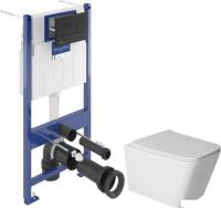 Унитаз подвесной Saniteco Rimless R-202W + Villeroy & Boch 92122870 921228AN (кнопка черная)
