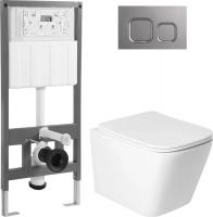 Унитаз подвесной Saniteco KW-9004WS + 501 + K02-PGR (с кнопкой, платиново-серый)