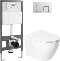 Унитаз подвесной Saniteco KW-99046 + 501 + K02-SSG (с кнопкой, хром глянцевый)