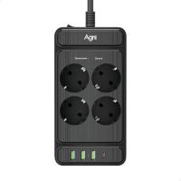 Сетевой фильтр Agni TP-FS4U4E-PD-2m-black (2м, 4 розетки, черный)