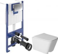 Унитаз подвесной Saniteco Rimless R-202W + Villeroy & Boch Viconnect Pro S 92122869 (кнопка хром)