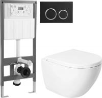 Унитаз подвесной Saniteco KW-9003WT + 501 + K01-B (с кнопкой, черный)