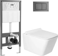 Унитаз подвесной Saniteco KW-9004W + 501 + K03-SGR (с кнопкой, оружейная сталь)