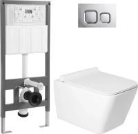 Унитаз подвесной Saniteco KW-9004W + 501 + K02-SG (с кнопкой, хром глянцевый)