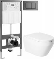 Унитаз подвесной Saniteco KW-9009W + 501 + K03-SGR (с кнопкой, оружейная сталь)