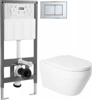 Унитаз подвесной Saniteco KW-9009W + 501 + K03-SG (с кнопкой, хром глянцевый)