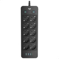 Сетевой фильтр Agni TP-FO4U10E-С-2m-black (2м, 10 розеток, черный)