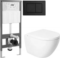 Унитаз подвесной Saniteco KW-9003WT + 501 + K03-SB (с кнопкой, черный)