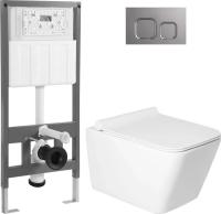 Унитаз подвесной Saniteco KW-9004W + 501 + K02-PGR (с кнопкой, платиново-серый)