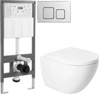 Унитаз подвесной Saniteco KW-9003WT + 501 + K02-SSG (с кнопкой, хром глянцевый)