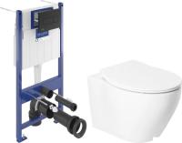 Унитаз подвесной Saniteco KW-99046 + Villeroy & Boch 92122870 921228AN (кнопка черная)