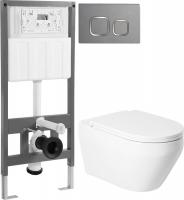 Унитаз подвесной Saniteco KW-9009W + 501 + K02-PGR (с кнопкой, платиново-серый)