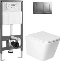 Унитаз подвесной Saniteco KW-9004WS + 501 + K03-SG (с кнопкой, хром глянцевый)