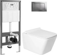 Унитаз подвесной Saniteco KW-9004W + 501 + K03-SG (с кнопкой, хром глянцевый)