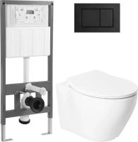 Унитаз подвесной Saniteco KW-99046 + 501 + K03-SB (с кнопкой, черный)