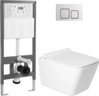 Унитаз подвесной Saniteco KW-9004W + 501 + K02-SSG (с кнопкой, хром глянцевый)