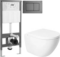 Унитаз подвесной Saniteco KW-9003WT + 501 + K03-SGR (с кнопкой, оружейная сталь)