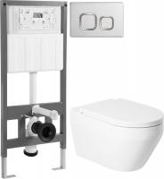 Унитаз подвесной Saniteco KW-9009W + 501 + K02-SG (с кнопкой, хром глянцевый)