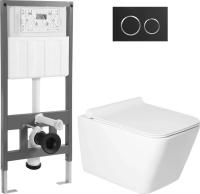 Унитаз подвесной Saniteco KW-9004W + 501 + K01-B (с кнопкой, черный)