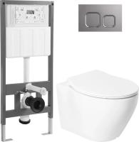 Унитаз подвесной Saniteco KW-99046 + 501 + K02-PGR (с кнопкой, платиново-серый)