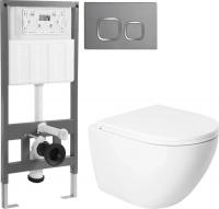 Унитаз подвесной Saniteco KW-9003WT + 501 + K02-PGR (с кнопкой, платиново-серый)