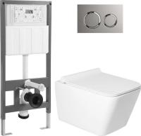 Унитаз подвесной Saniteco KW-9004W + 501 + K01-PGR (с кнопкой, платиново-серый)