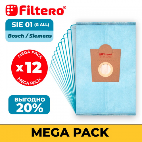 Мешки-пылесборники Filtero SIE 01 Mega Pack Экстра (12шт). Фото 1 в описании