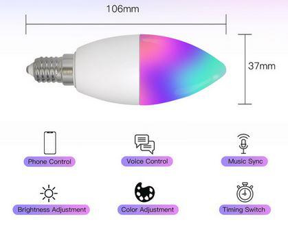 Лампочка Moes Wi-Fi LED Bulb E14 RGB+CW 6W WB-TDC6-RCW-E14. Фото 1 в описании