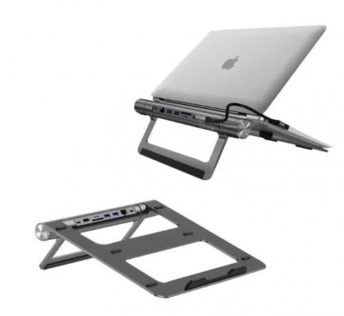 Подставка для ноутбука Wiwu A821CH 8-in-1 with Docking Station PD3.0/USB3.0/RJ45 Grey 6976195092394. Фото 3 в описании