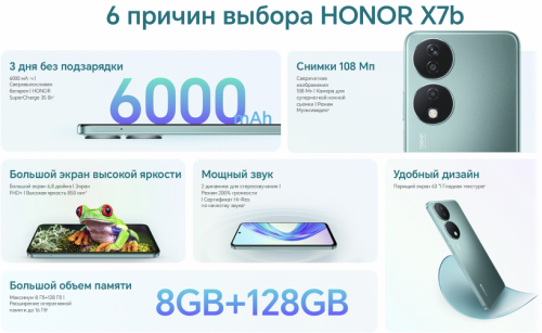 Сотовый телефон Honor X7b 8/128Gb Midnight Black. Фото 3 в описании