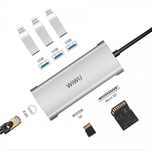 Хаб USB Wiwu Alpha A631STR 3xUSB/RJ45/SD/microSD Grey 6973218930213. Фото 1 в описании