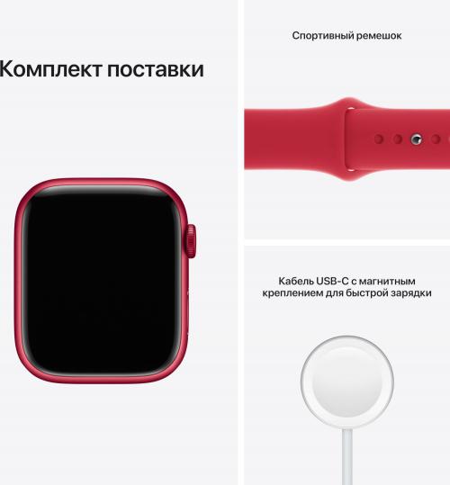 Умные часы APPLE Watch Series 7 45mm Product Red Aluminium Case with Product Red Sport Band. Фото 24 в описании