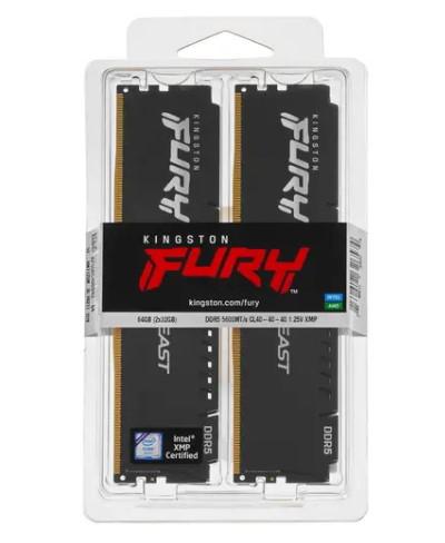 Модуль памяти Kingston Fury Beast Black DDR5 DIMM 5600MHz PC-44800 CL40 - 64Gb Kit (2x32Gb) KF556C40BBK2-64. Фото 1 в описании