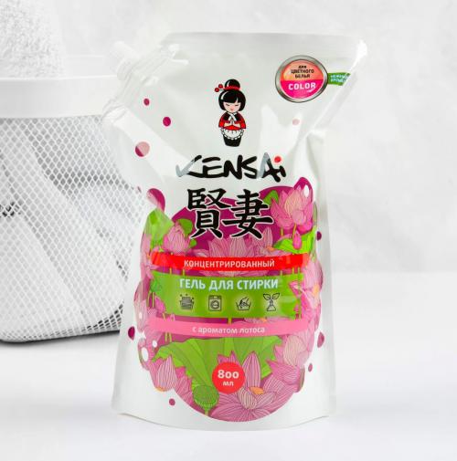 Средство Гель для стирки цветного белья Kensai с ароматом лотоса 800ml 320322. Фото 1 в описании