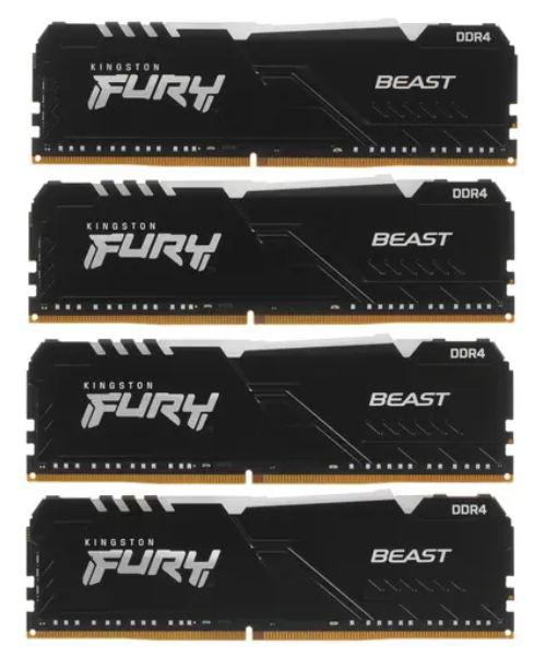 Модуль памяти Kingston Fury Beast RGB DDR4 3600MHz PC28800 CL18 DIMM 64Gb Kit (4x16Gb) KF436C18BBAK4/64. Фото 1 в описании