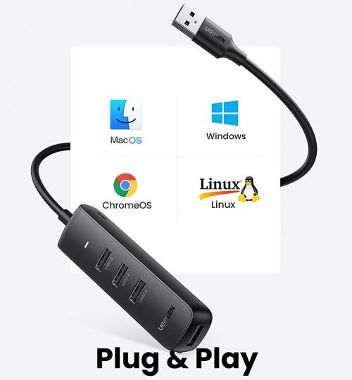 Хаб Ugreen CM416 USB 3.0 4-Port Hub Black 10915. Фото 2 в описании