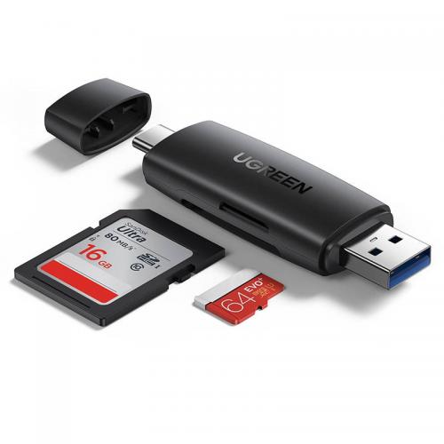 Карт-ридер Ugreen CM304 Multifunction USB-C + USB TF/SD 3.0 Card Reader Black 80191. Фото 1 в описании