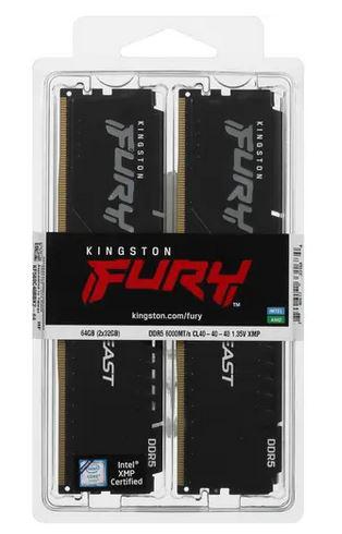 Модуль памяти Kingston Fury Beast Black DDR5 DIMM 6000MHz PC-48000 CL40 - 64Gb (2x32Gb) KF560C40BBK2-64. Фото 2 в описании