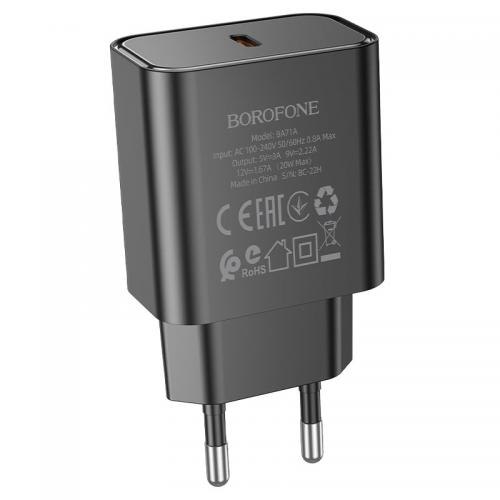 Зарядное устройство Borofone BA71A Power 1xUSB-C PD 20W 3A Black 6974443387957. Фото 1 в описании