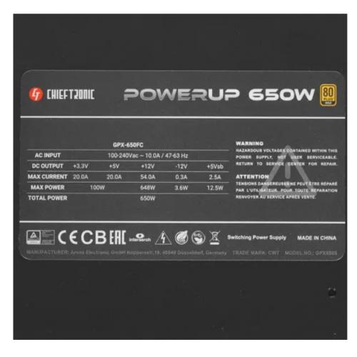 Блок питания Chieftec Chieftronic PowerUp 650W GPX-650FC. Фото 1 в описании